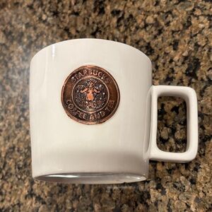 Starbucks White Mug with Copper Emblem